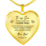 Close-up detail of Heart necklace - To my Son from Dad showing premium quality craftsmanship