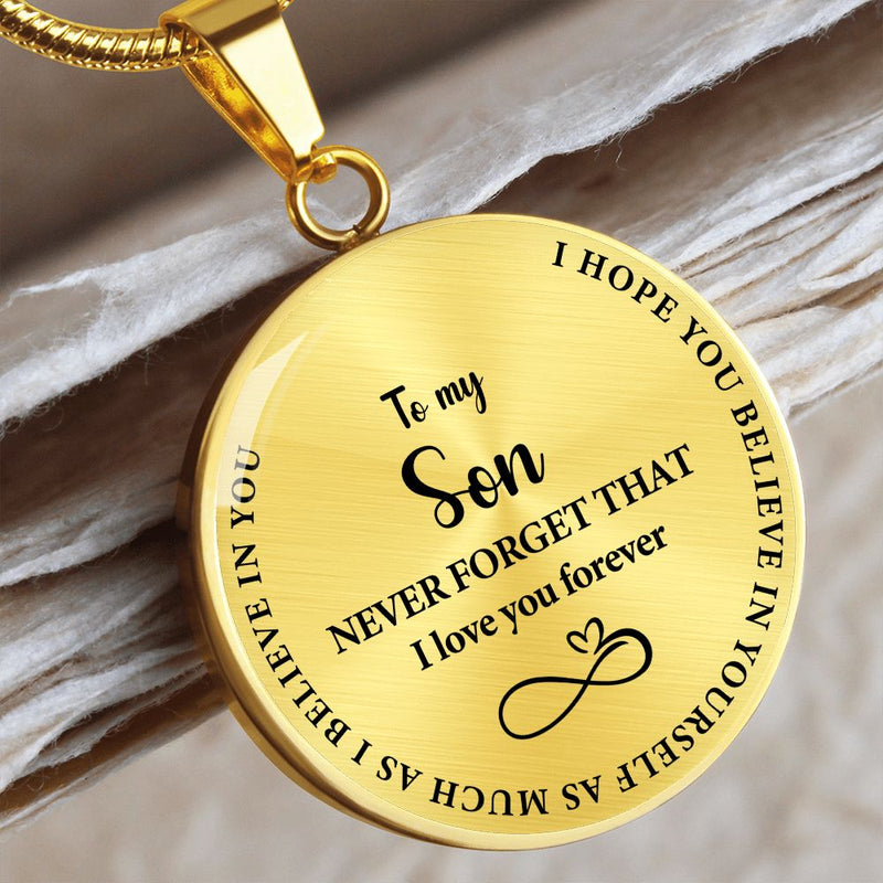 Close-up detail of Stainless steel necklace - To my Son showing premium quality craftsmanship