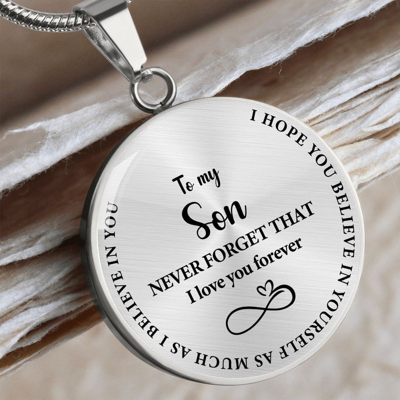 Stainless steel necklace - To my Son  front view - Beyond Love