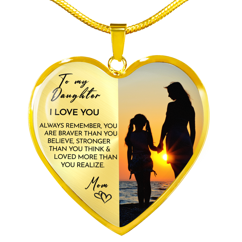 Close-up detail of Heart necklace - To my daughter from Mom showing premium quality craftsmanship