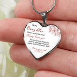 Side angle of personalized necklace Heart necklace - Kiss, Mom