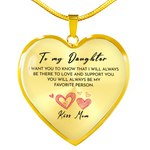 Close-up detail of Heart necklace - To my Daughter showing premium quality craftsmanship