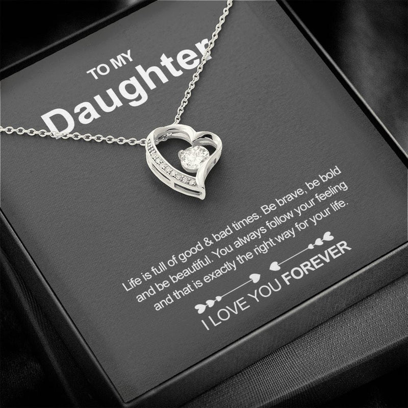 Sterling Silver - Heart Necklace - To my Daughter  front view - Beyond Love