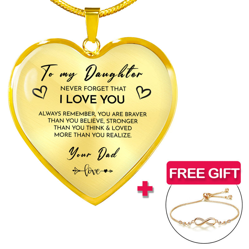 Close-up detail of Heart necklace - Daughter + bracelet FREE showing premium quality craftsmanship