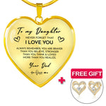 Close-up detail of Heart necklace - Daughter + earrings FREE showing premium quality craftsmanship